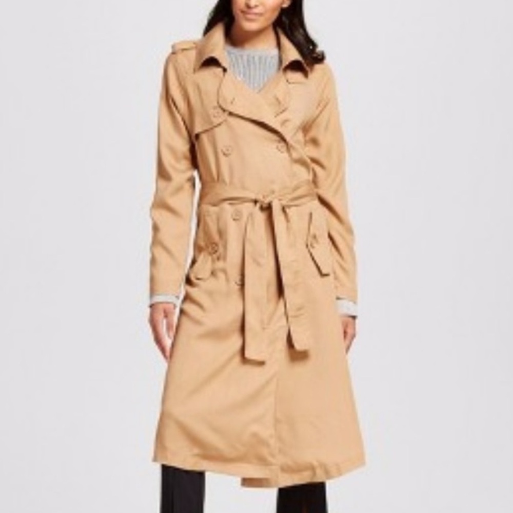 NWT Who What Wear TAN BAJA BELTED BAJA LONG TRENCH COAT Small BUTTONS JACKET